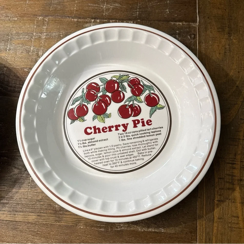 Vintage Cherry Pie & Apple Pie Ceramic Pie Plates - Red Trim